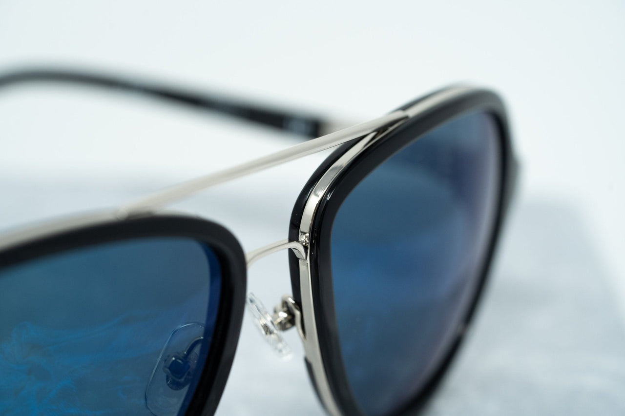Phillip Lim Sunglasses Black Shiny Silver and Blue Mirror Lenses Category 3 - PL16C23SUN - Watches & Crystals