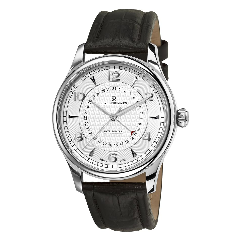 Revue Thommen Date Pointer 43mm Men's Stainless Steel White Automatic Brown Watch 10012.2532