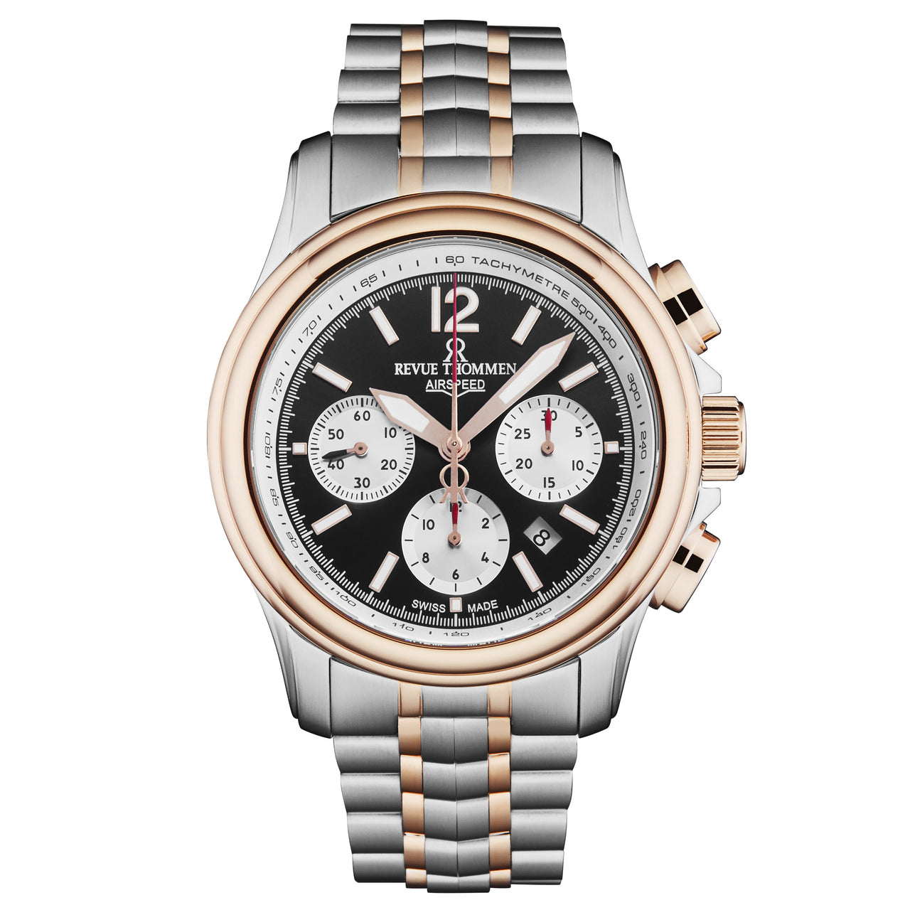 Revue Thommen Men's Airspeed XL 46mm Chronograph Automatic Two-Tone Black Watch 16041.6457