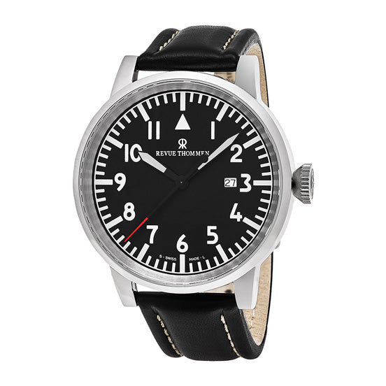 Revue Thommen Men's Airspeed XL 47mm Black Leather Automatic Watch 16053.2537