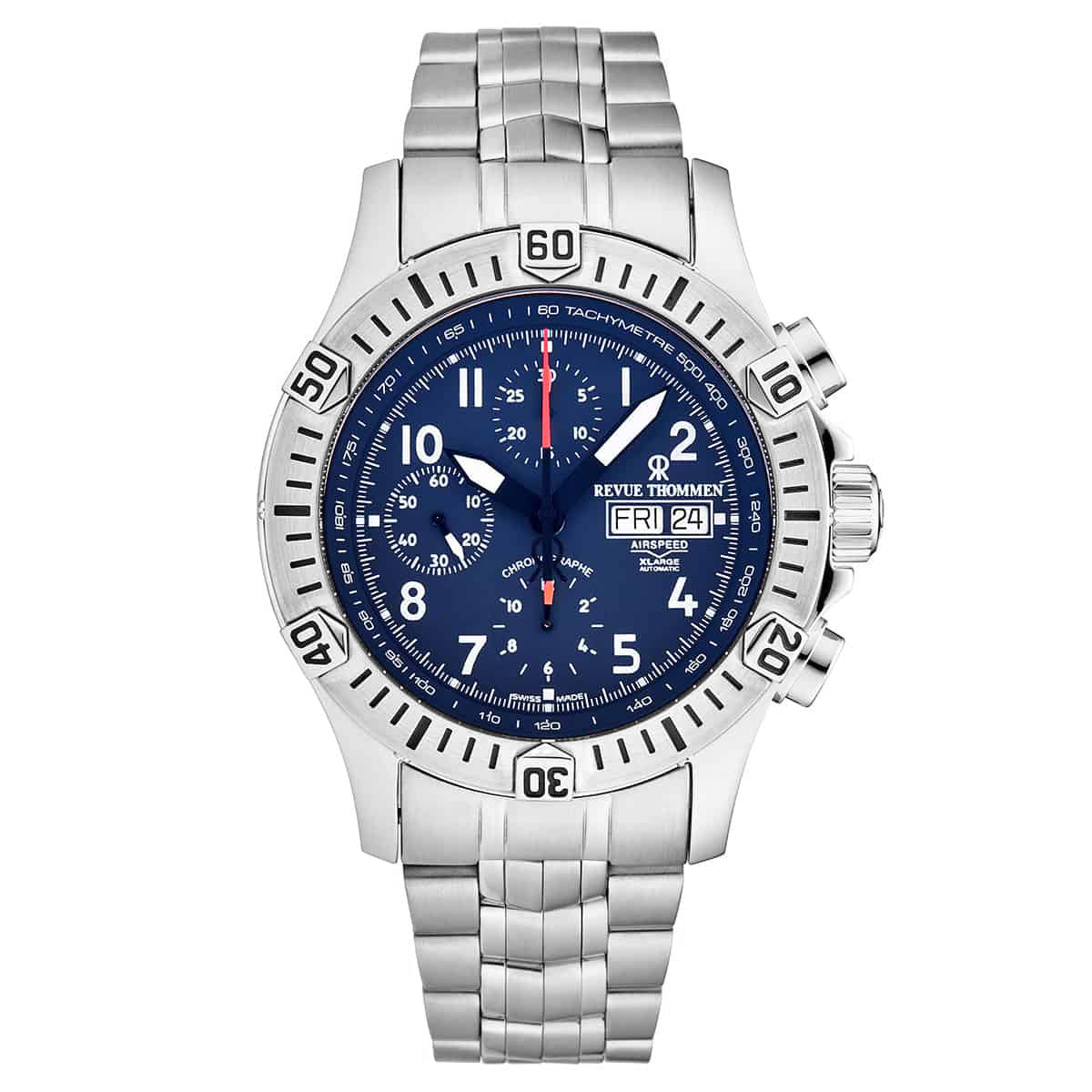 Revue Thommen Airspeed Men's 44mm Blue Dial Stainless Steel Chronograph Automatic Watch 16071.6125