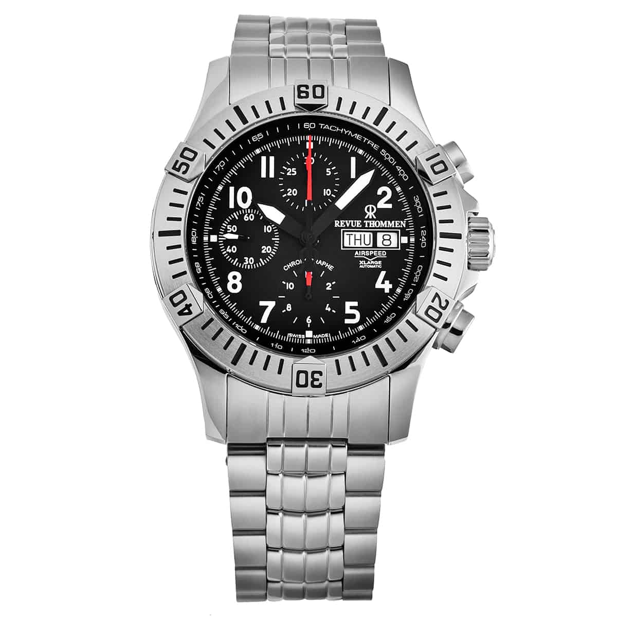 Revue Thommen Airspeed Men's 44mm Black Dial Stainless Steel Chronograph Automatic Watch 16071.6134