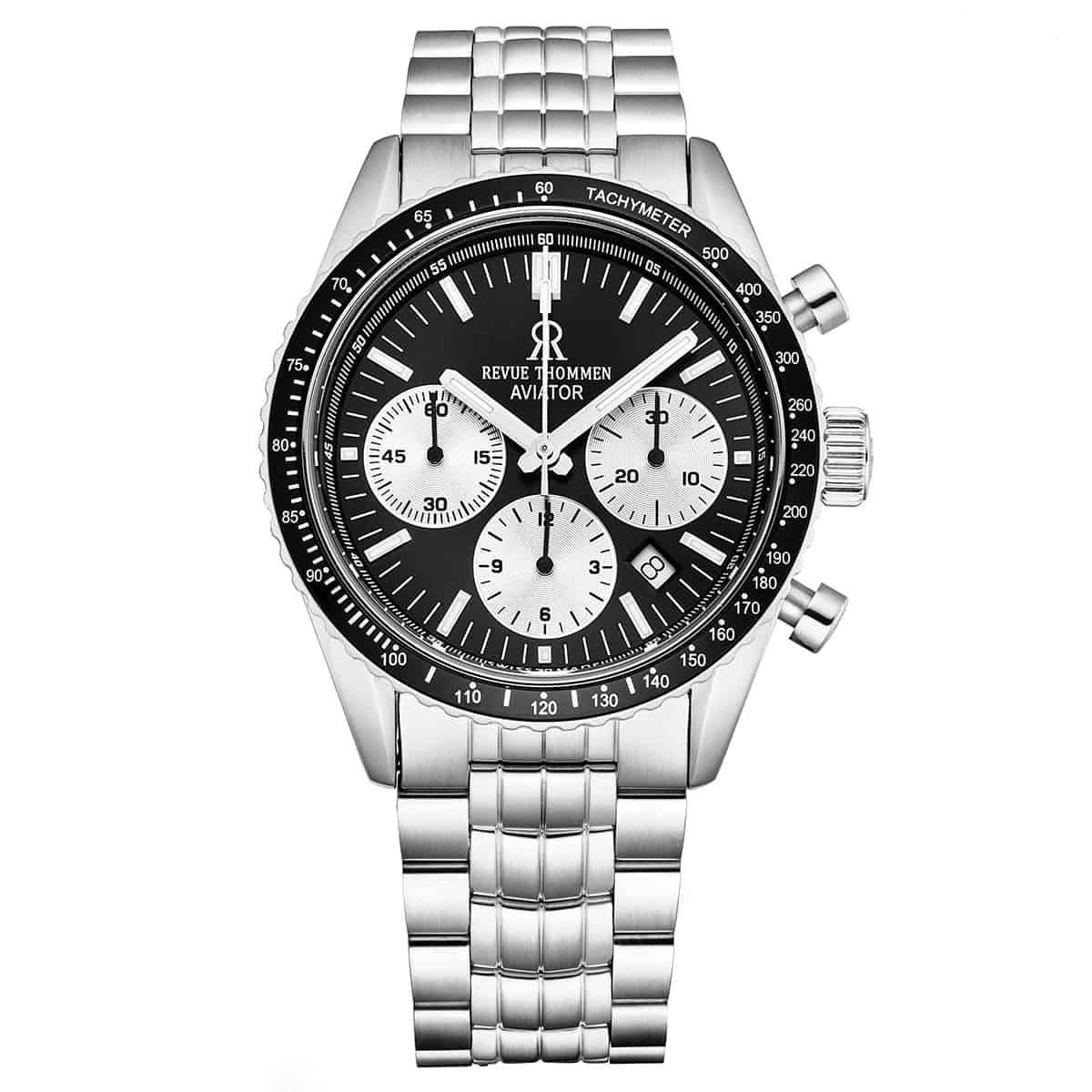 Revue Thommen Aviator Men's 42mm Black Stainless Steel Chronograph Automatic Watch 17000.6134