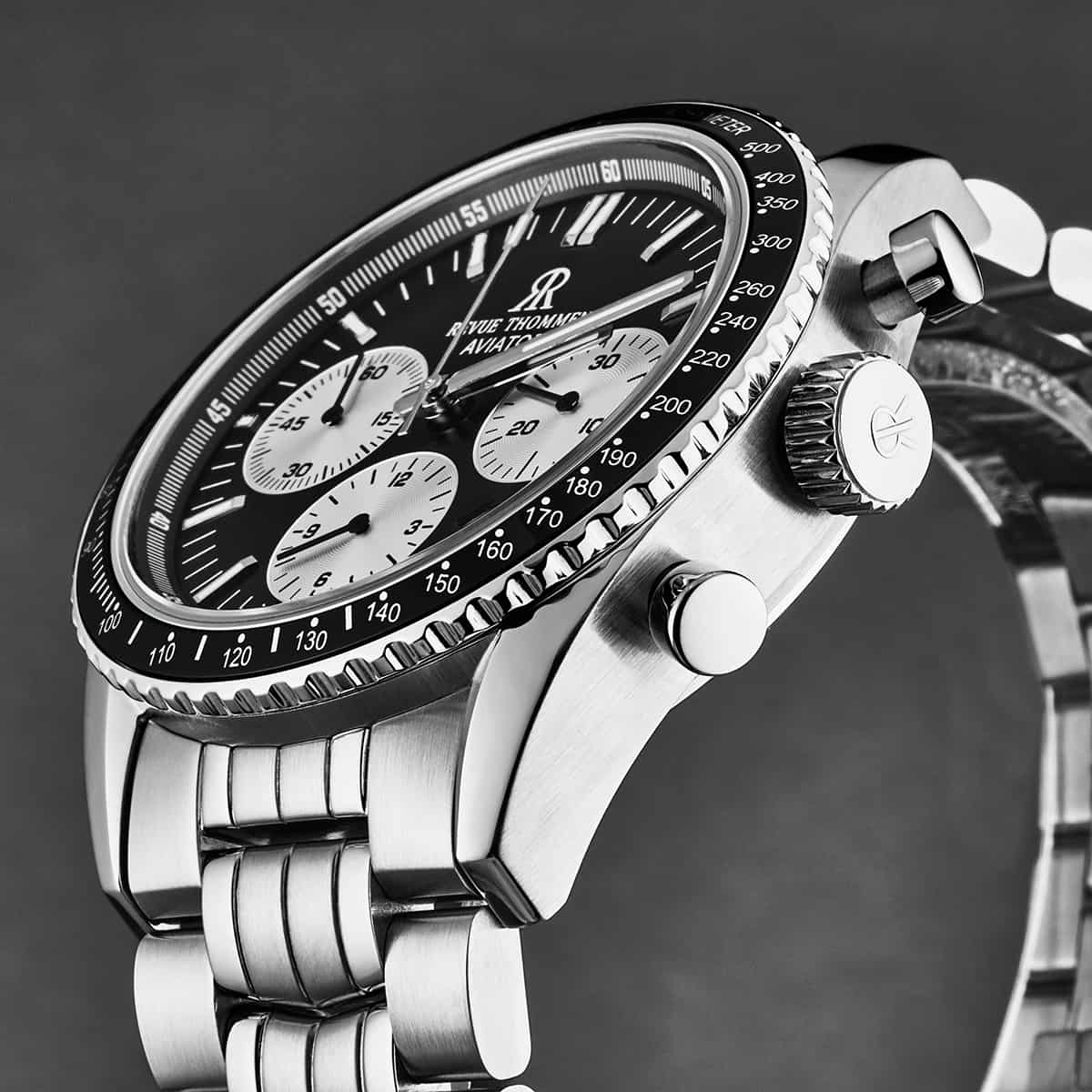 Revue Thommen Aviator Men's 42mm Black Stainless Steel Chronograph Automatic Watch 17000.6134