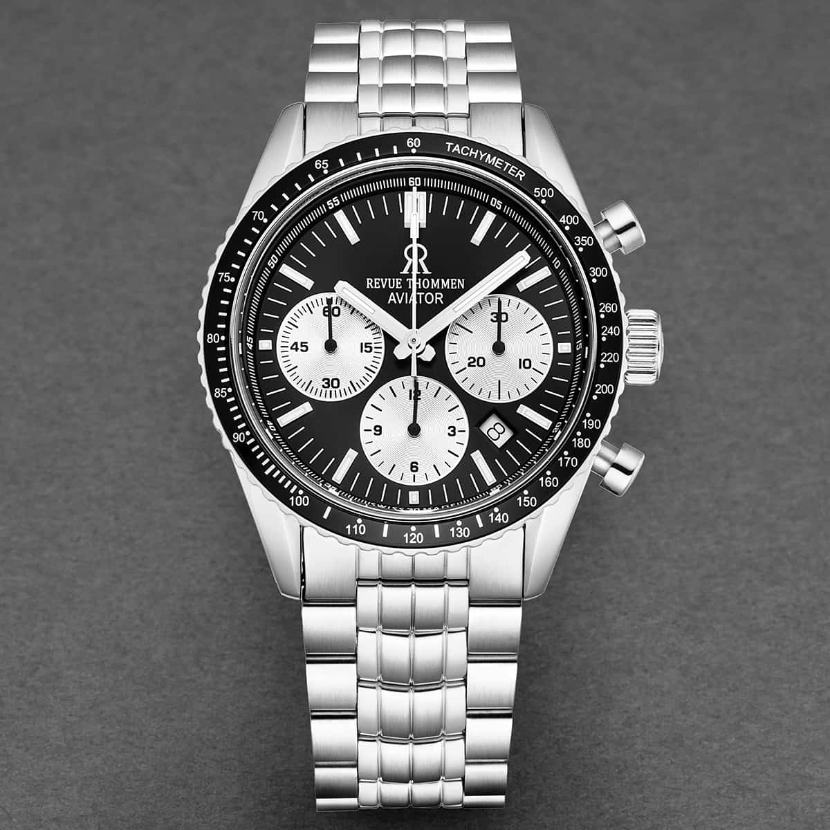 Revue Thommen Aviator Men's 42mm Black Stainless Steel Chronograph Automatic Watch 17000.6134