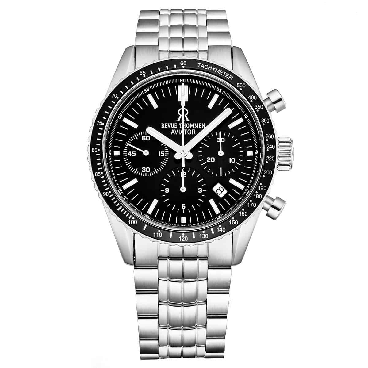 Revue Thommen Aviator Men's 42mm Black Stainless Steel Chronograph Automatic Watch 17000.6137