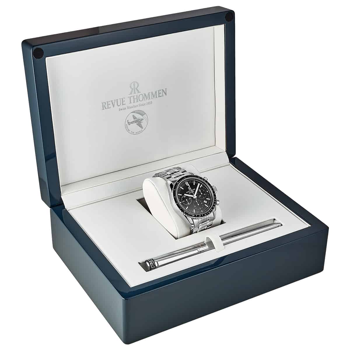 Revue Thommen Aviator Men's 42mm Black Stainless Steel Chronograph Automatic Watch 17000.6137