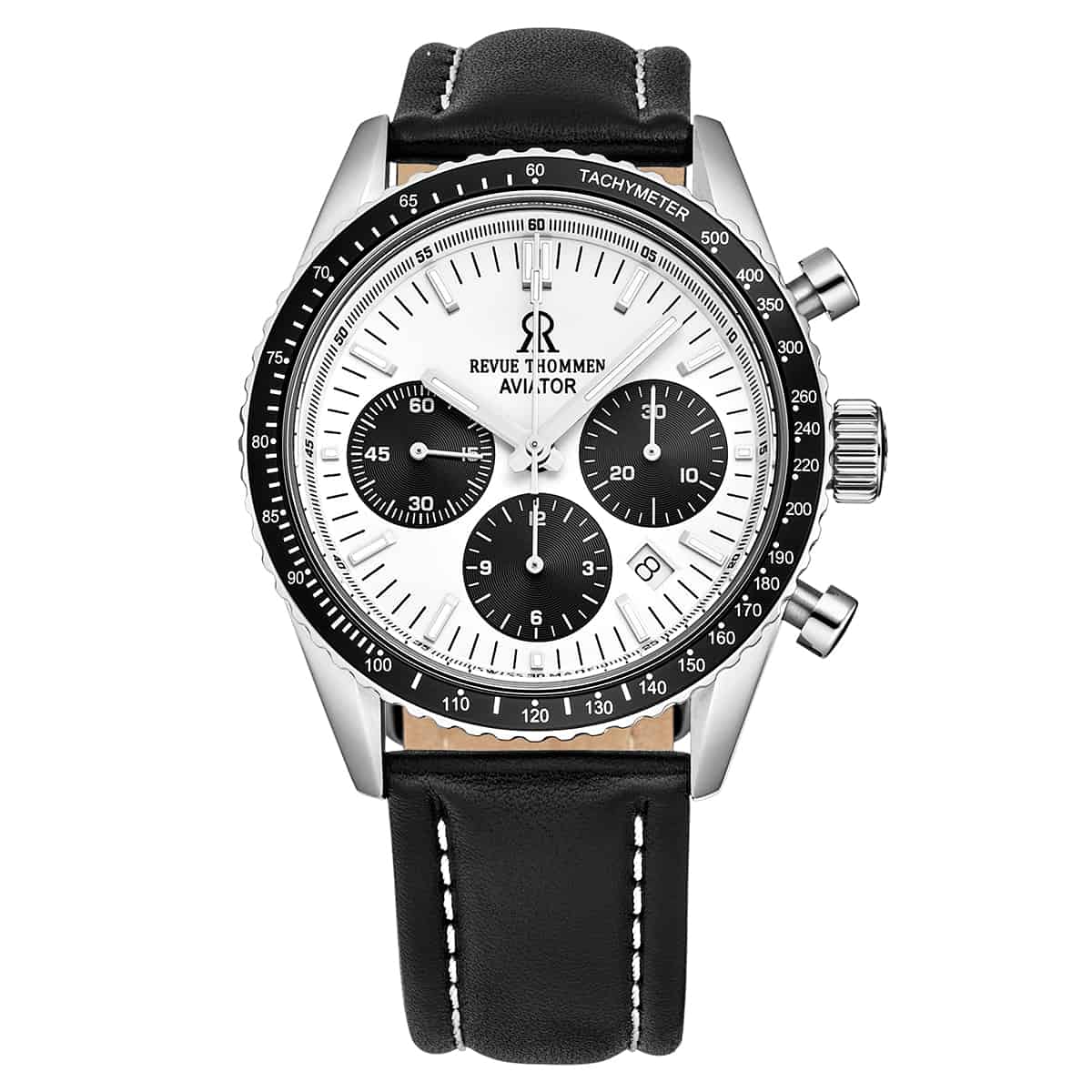 Revue Thommen Aviator Men's 42mm Silver Leather Chronograph Automatic Watch 17000.6532