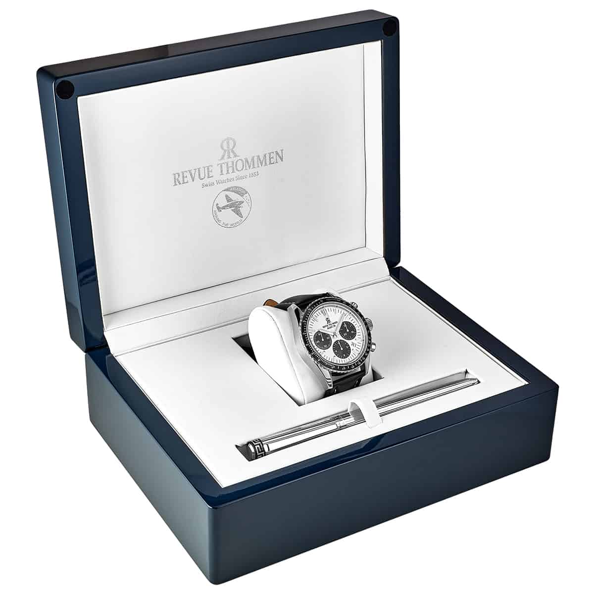 Revue Thommen Aviator Men's 42mm Silver Leather Chronograph Automatic Watch 17000.6532