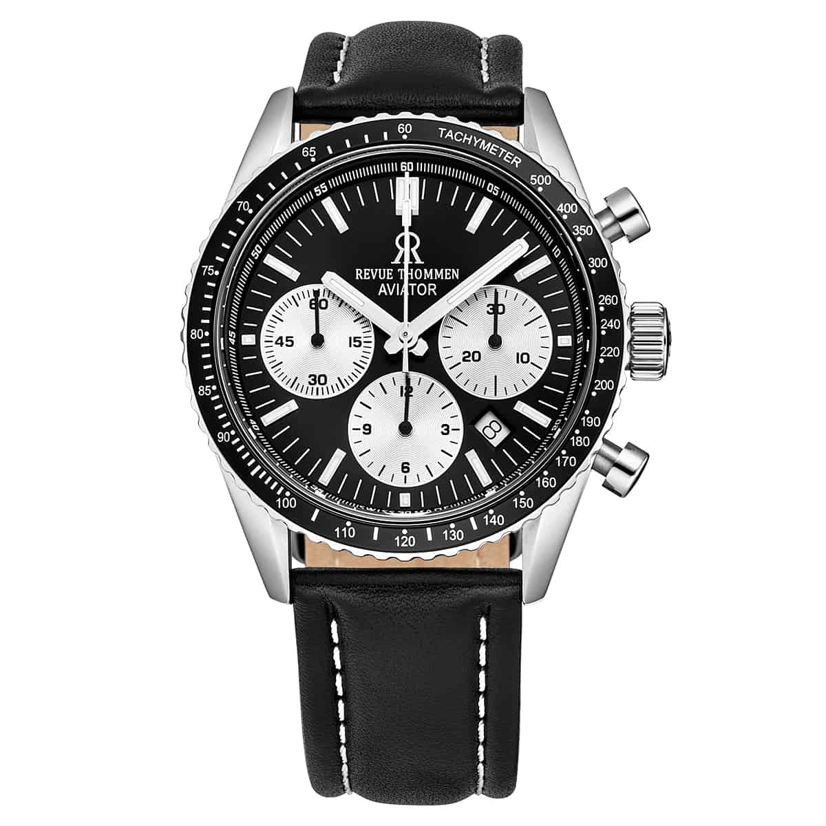 Revue Thommen Aviator Men's 42mm Black Leather Chronograph Automatic Watch 17000.6534
