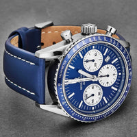 Thumbnail for Revue Thommen Aviator Men's 42mm Blue Leather Chronograph Automatic Watch 17000.6535