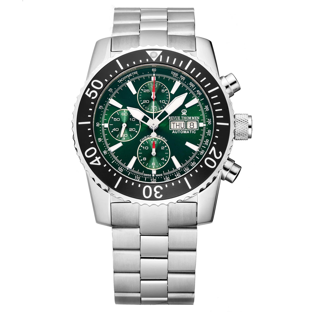 Revue Thommen Diver Men's 45mm Green Stainless Steel Automatic Chronograph Watch 17030.6122