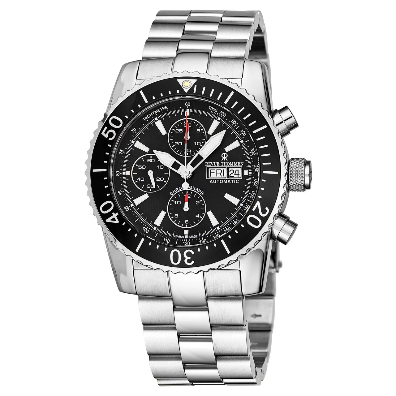 Revue Thommen Diver Men's 45mm Black Stainless Steel Automatic Chronograph Watch 17030.6134