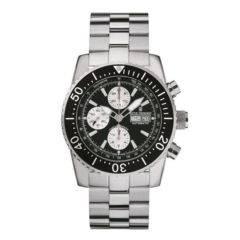 Revue Thommen Air Speed Men's 45mm Stainless Steel Black Automatic Chronograph Watch 17030.6137