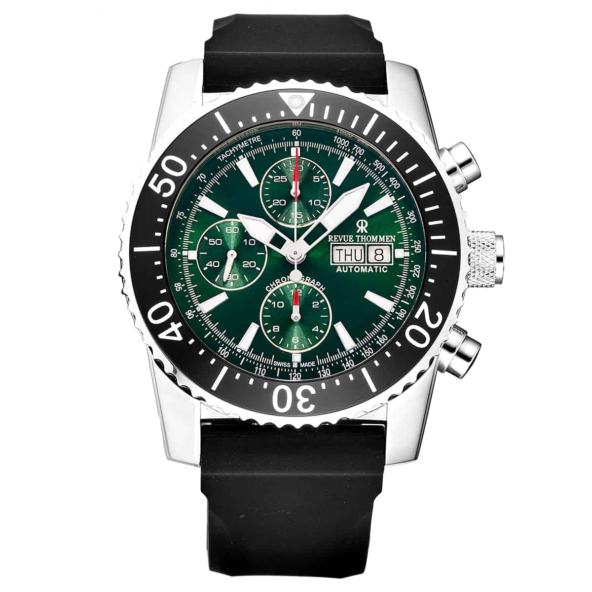 Revue Thommen Airspeed Men's 46mm Green Rubber Chronograph Automatic Watch 17030.6522