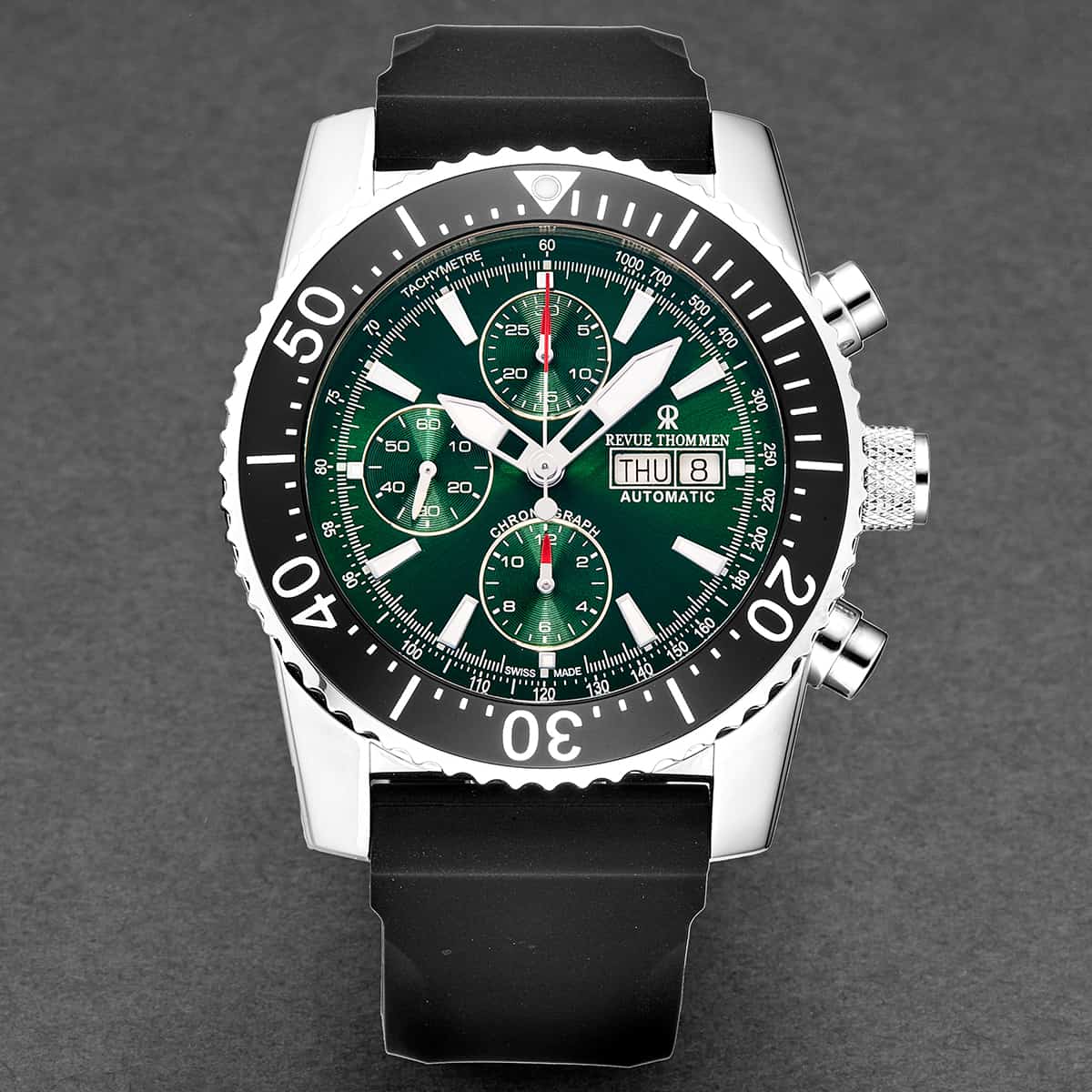Revue Thommen Airspeed Men's 46mm Green Rubber Chronograph Automatic Watch 17030.6522