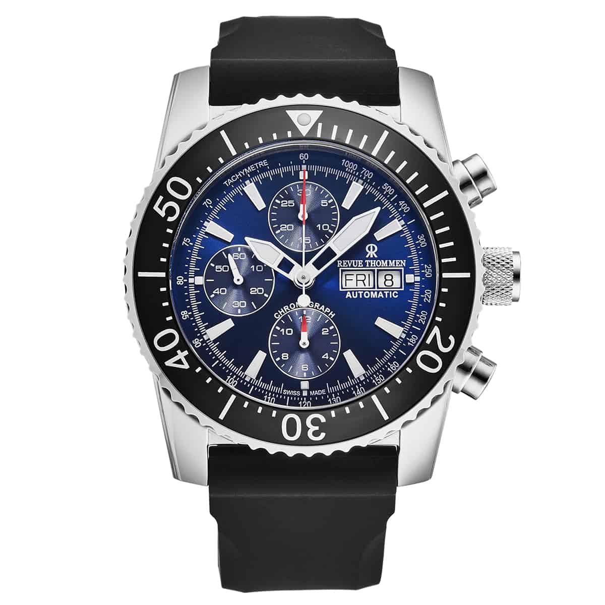 Revue Thommen Diver Men's 46mm Blue Rubber Chronograph Automatic Watch 17030.6523