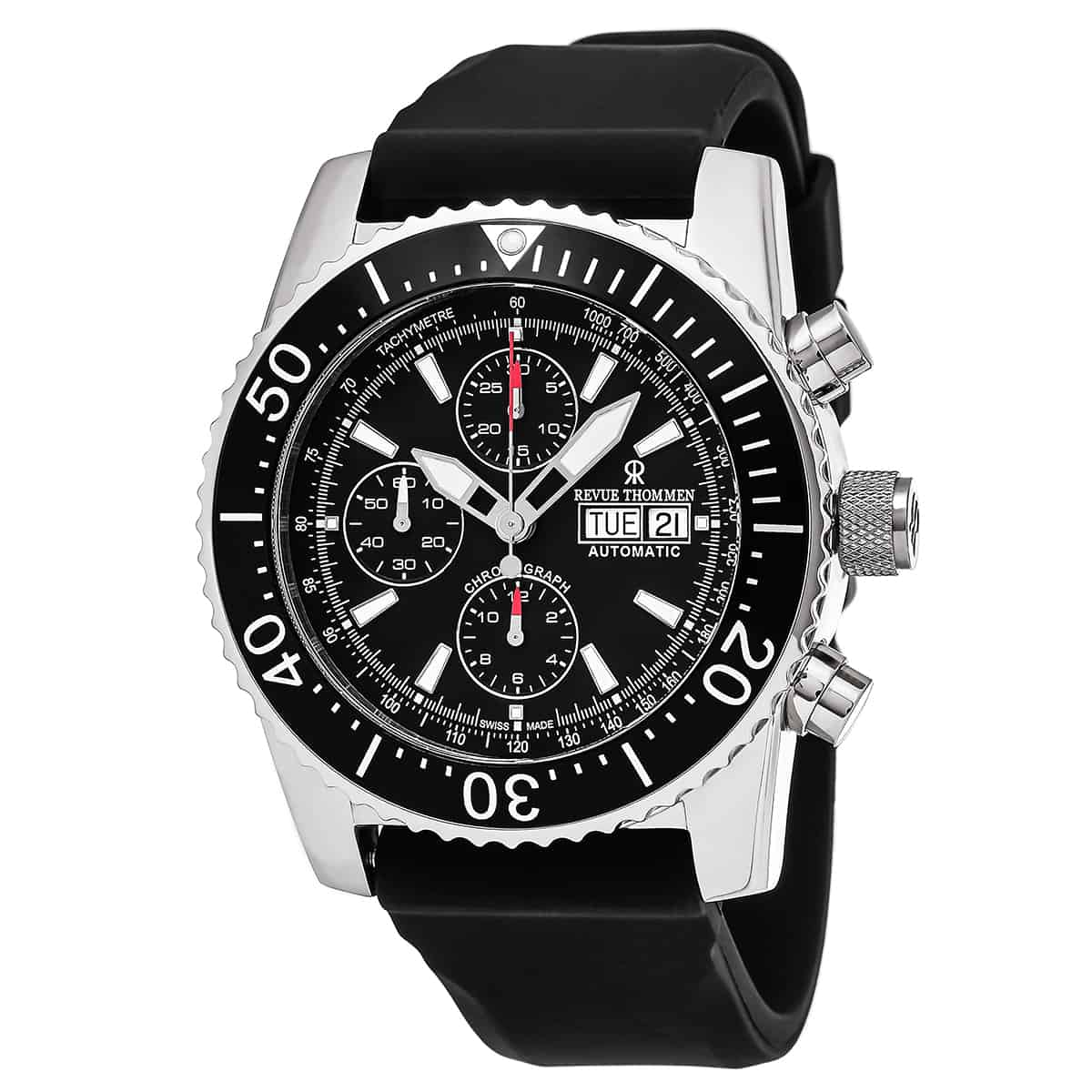 Revue Thommen Air Speed Men's 45mm Stainless Steel Black Automatic Chronograph Watch 17030.6534