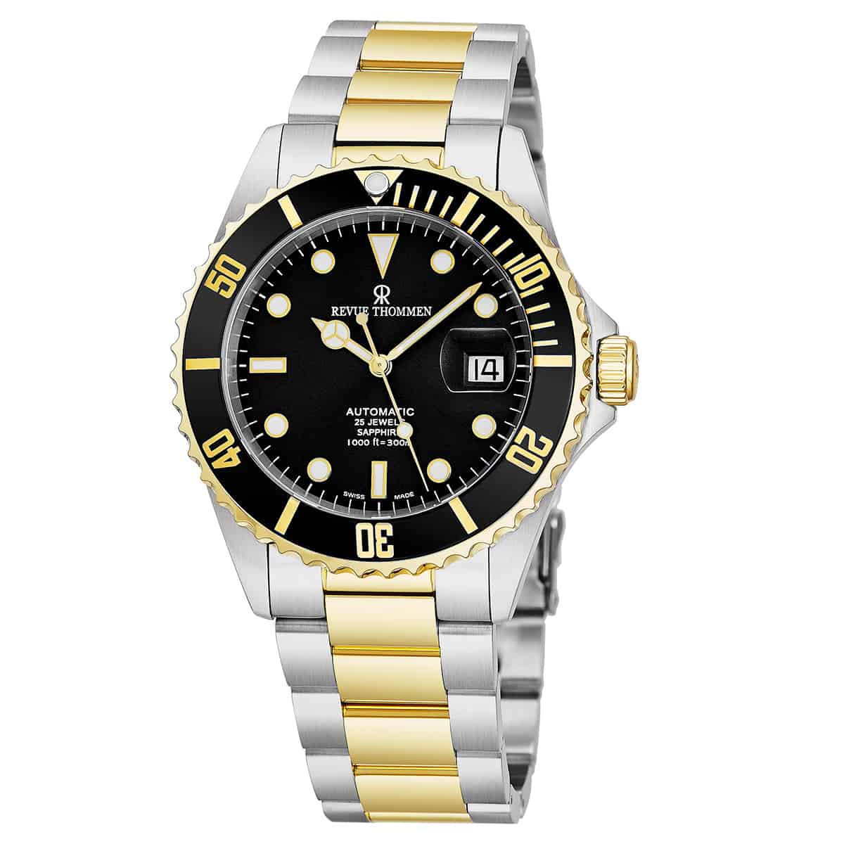 Revue Thommen Diver Men's 42mm Black Dial Two-Tone Stainless Steel Automatic Watch 17571.2147