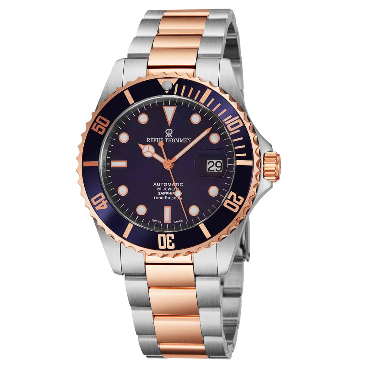 Revue Thommen Diver Men's 42mm Two-Tone Rose Gold Blue Automatic Watch 17571.2155