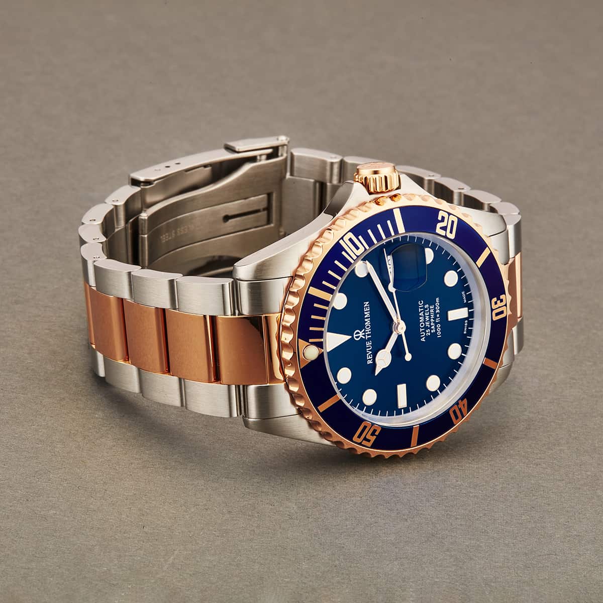 Revue Thommen Diver Men's 42mm Two-Tone Rose Gold Blue Automatic Watch 17571.2155