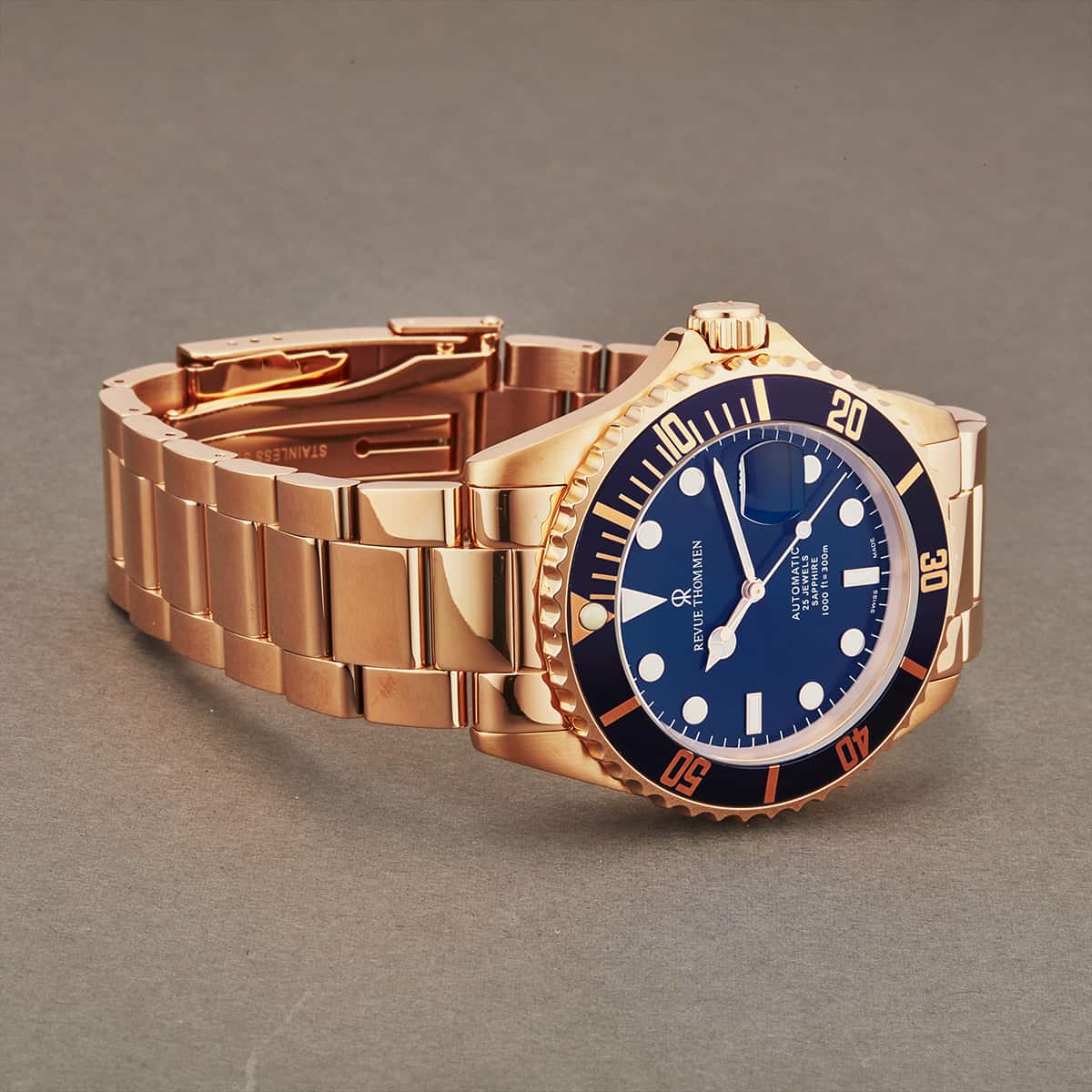 Revue Thommen Diver Men's 42mm Blue Dial Rose Gold Stainless Steel Automatic Watch 17571.2165