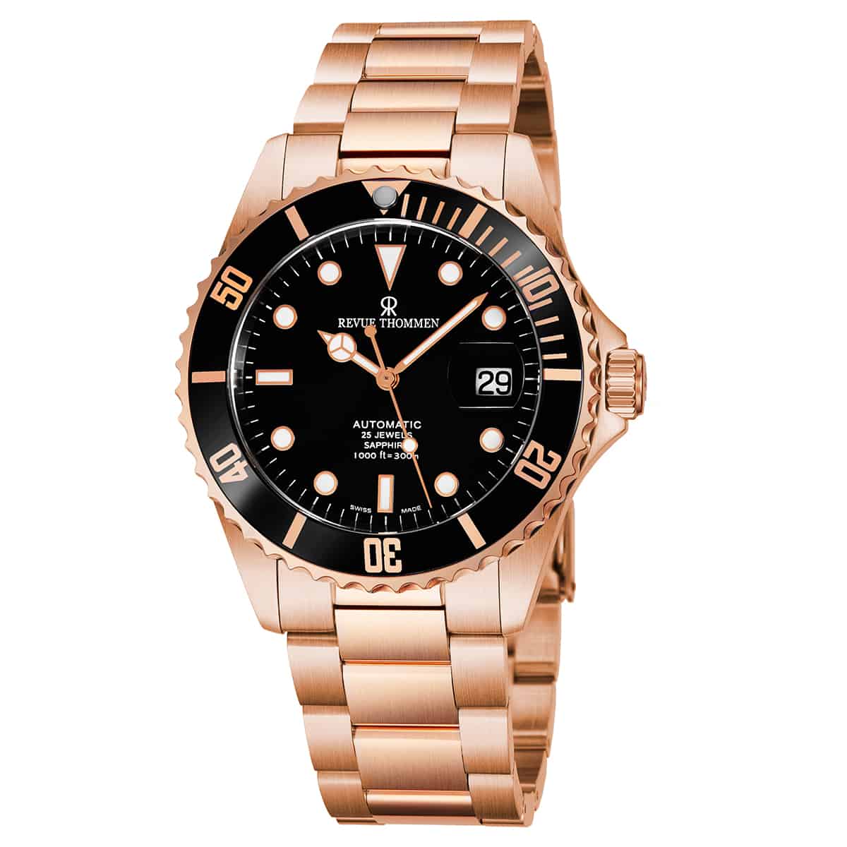 Revue Thommen Diver Men's 42mm Black Rose Gold Stainless Steel Automatic Watch 17571.2167