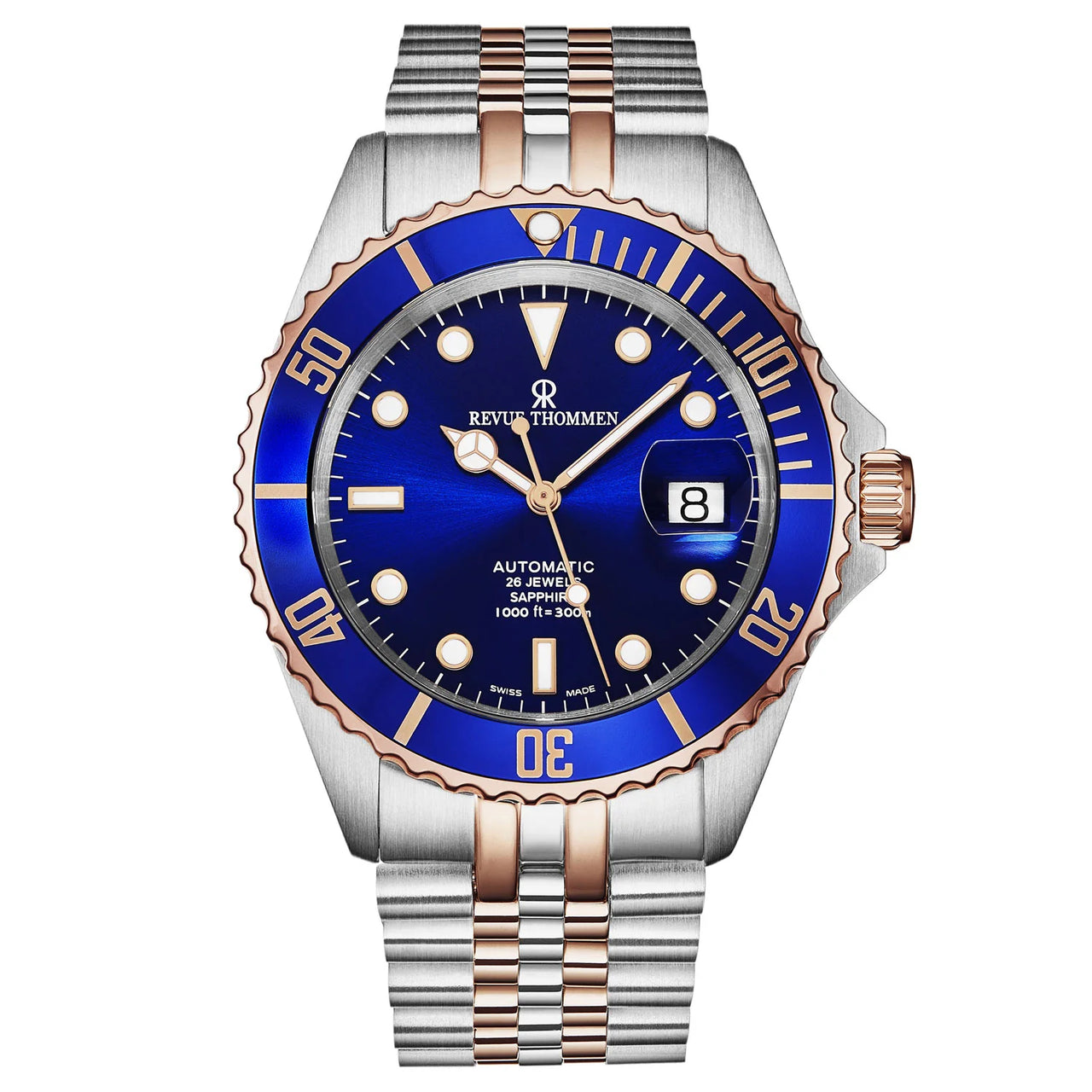 Revue Thommen Men's Diver 42mm Blue Rose Gold Two-Tone Automatic Watch 17571.2255