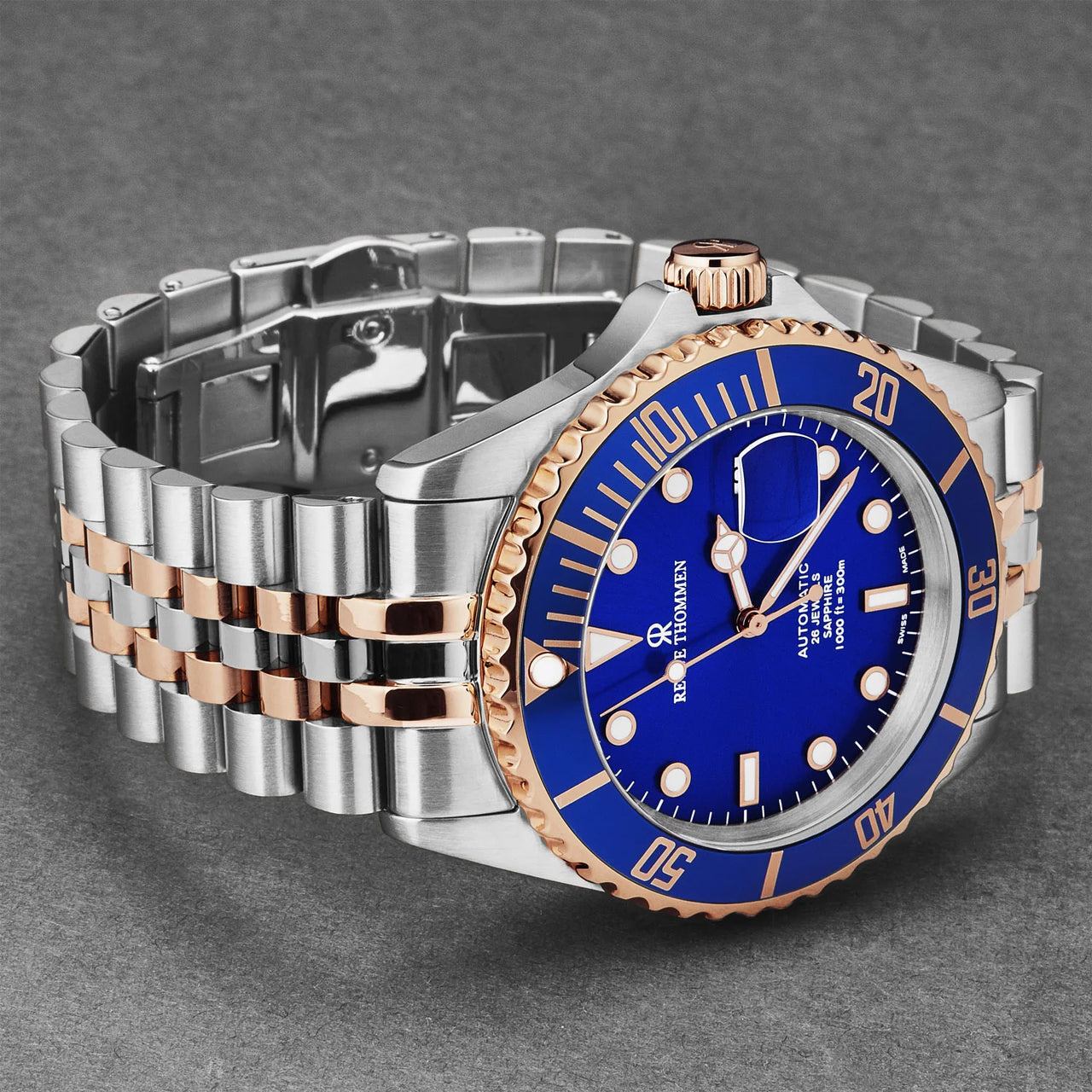 Revue Thommen Men's Diver 42mm Blue Rose Gold Two-Tone Automatic Watch 17571.2255