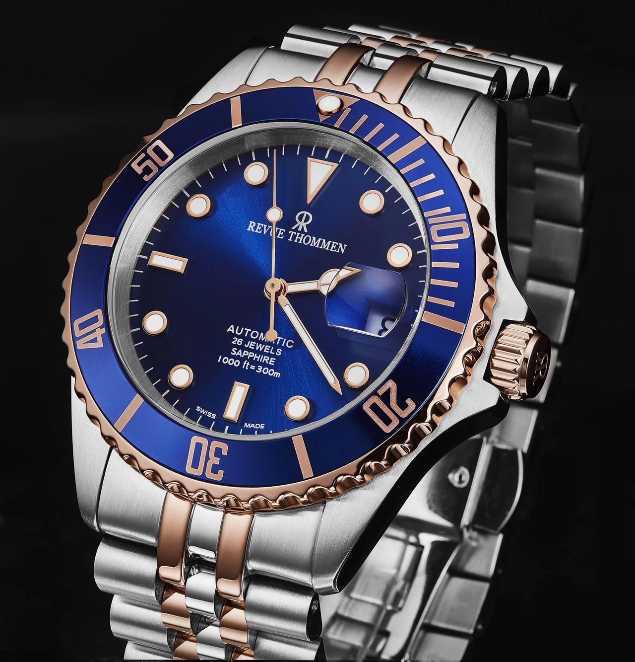 Revue Thommen Men's Diver 42mm Blue Rose Gold Two-Tone Automatic Watch 17571.2255
