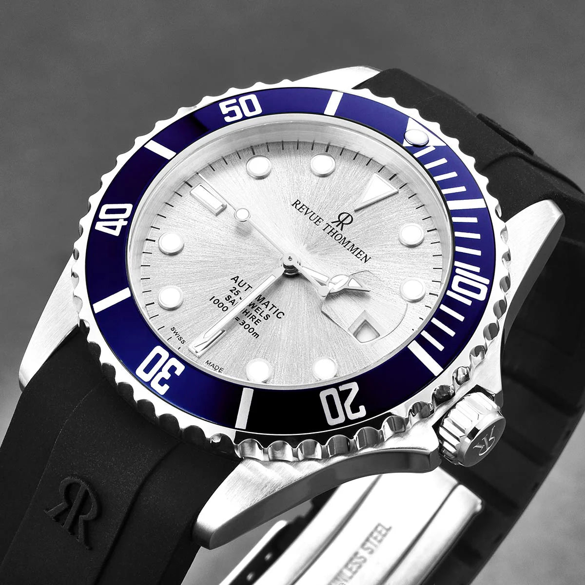 Revue Thommen Diver Men's 42mm Silver Blue Automatic Watch 17571.2825