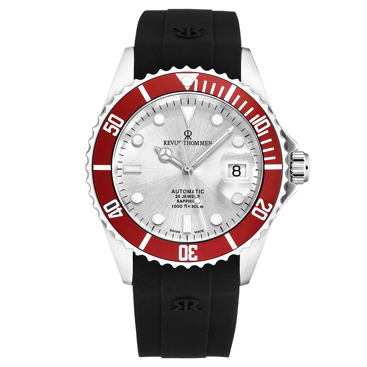 Revue Thommen Diver Men's 42mm Silver Red Automatic Watch 17571.2826