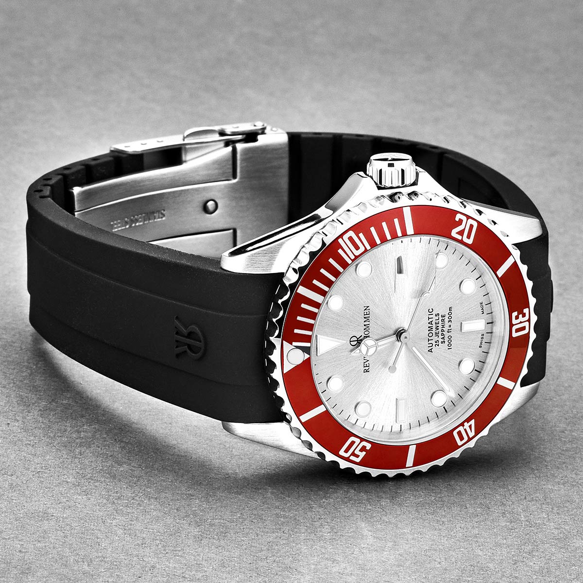 Revue Thommen Diver Men's 42mm Silver Red Automatic Watch 17571.2826