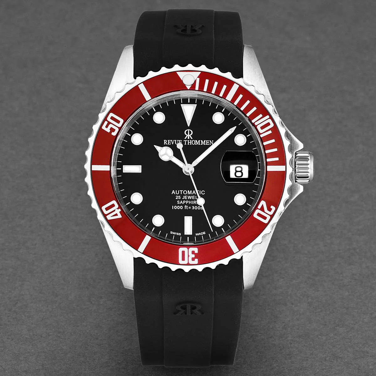 Revue Thommen Diver Men's 42mm Black Red Automatic Watch 17571.2836