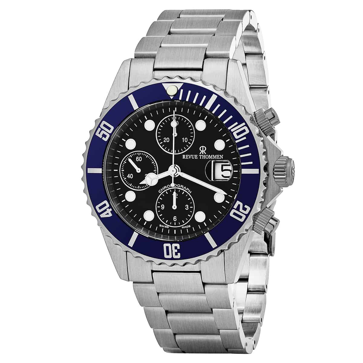 Revue Thommen Diver 42mm Men's Stainless Steel Automatic Chronograph Black Watch 17571.6135