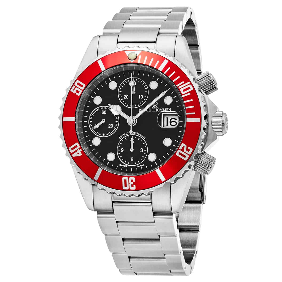 Revue Thommen Diver Men's 42mm Black Red Chronograph Automatic Watch 17571.6136