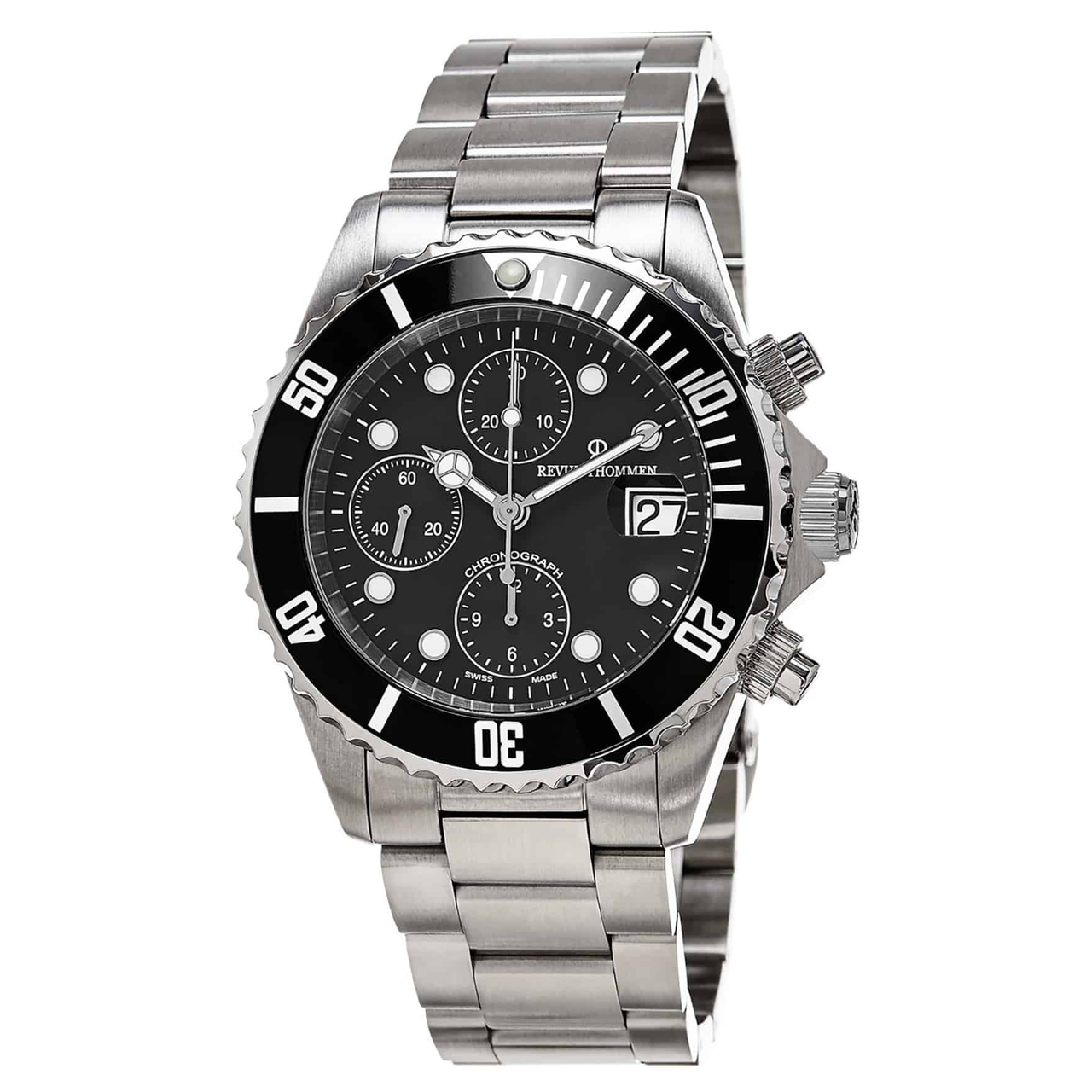 Revue Thommen Diver 42mm Men's Stainless Steel Black Automatic Chronograph Watch 17571.6137