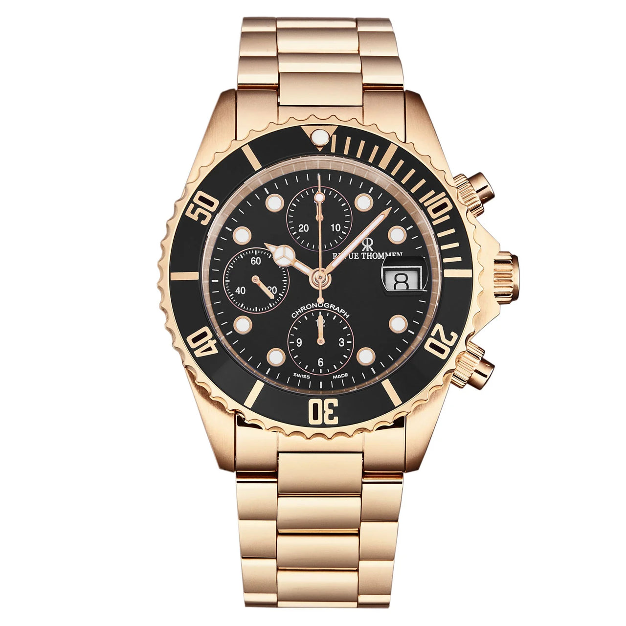 Revue Thommen Diver Men's 42mm Black Rose Gold Chronograph Automatic Watch 17571.6167