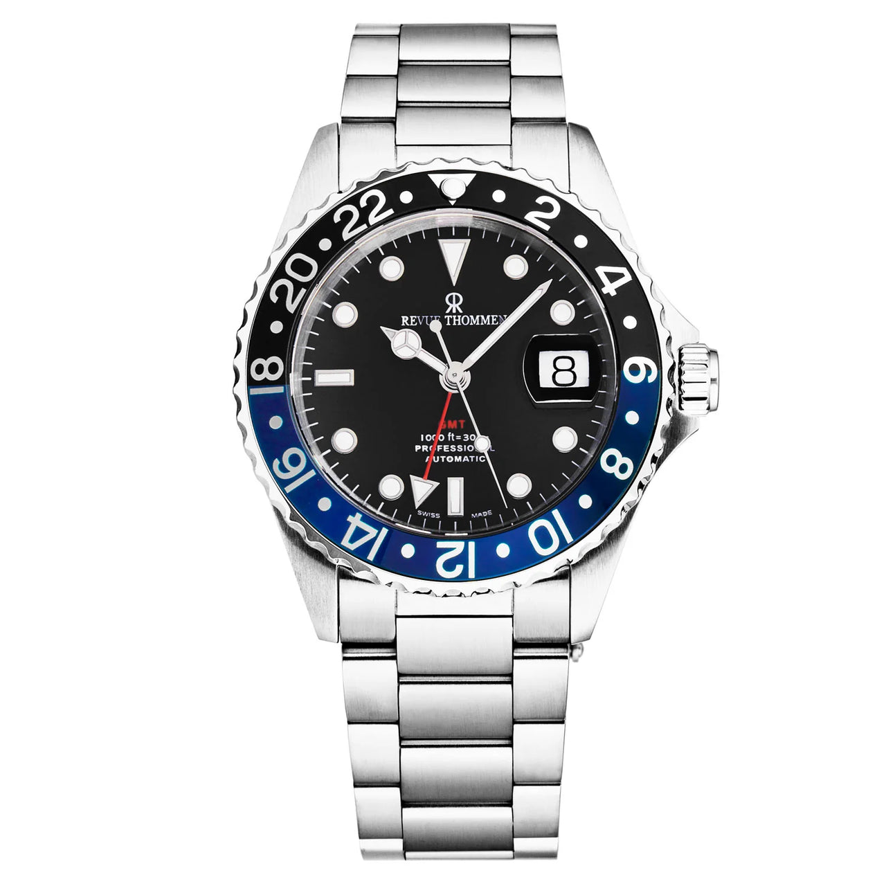 Revue Thommen Diver Men's 42mm Black Dial Black and Blue Bezel GMT Automatic Watch 17572.2133