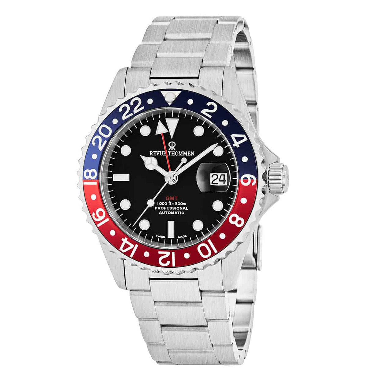 Revue Thommen Diver Men's 42mm Stainless Steel Black Automatic GMT Watch 17572.2135