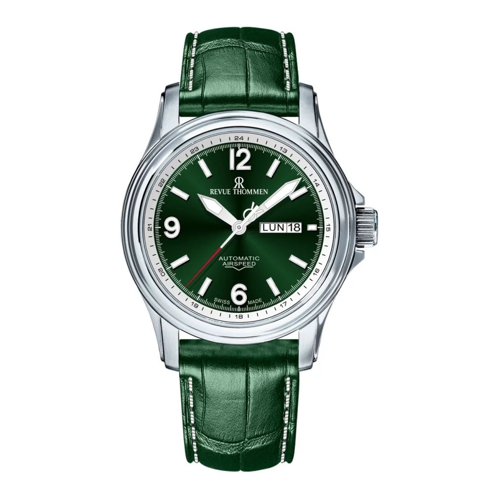 Revue Thommen Men's Airspeed 44mm Green Automatic Watch 16040.2334