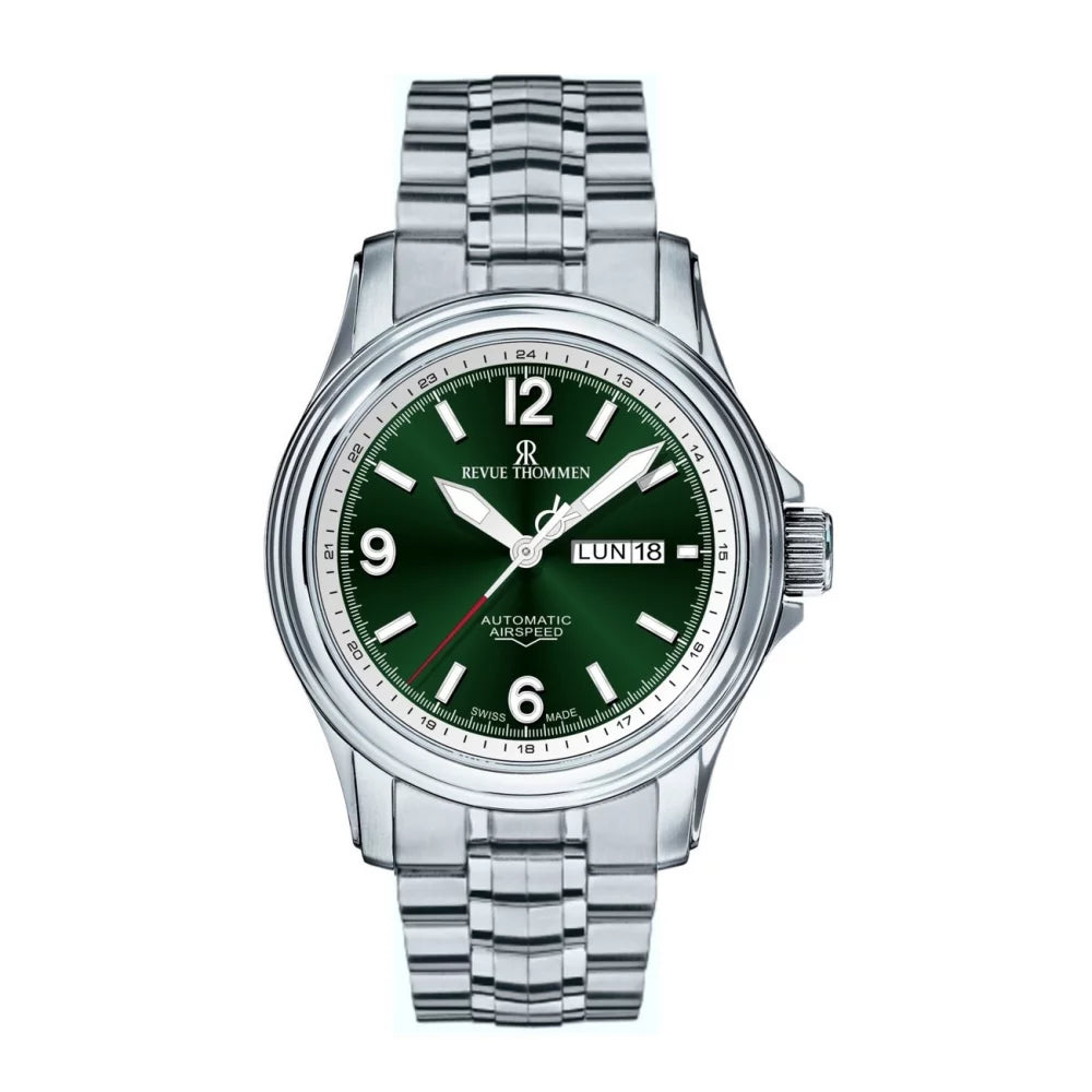Revue Thommen Men's Airspeed 44mm Green Automatic Watch 16040.2434