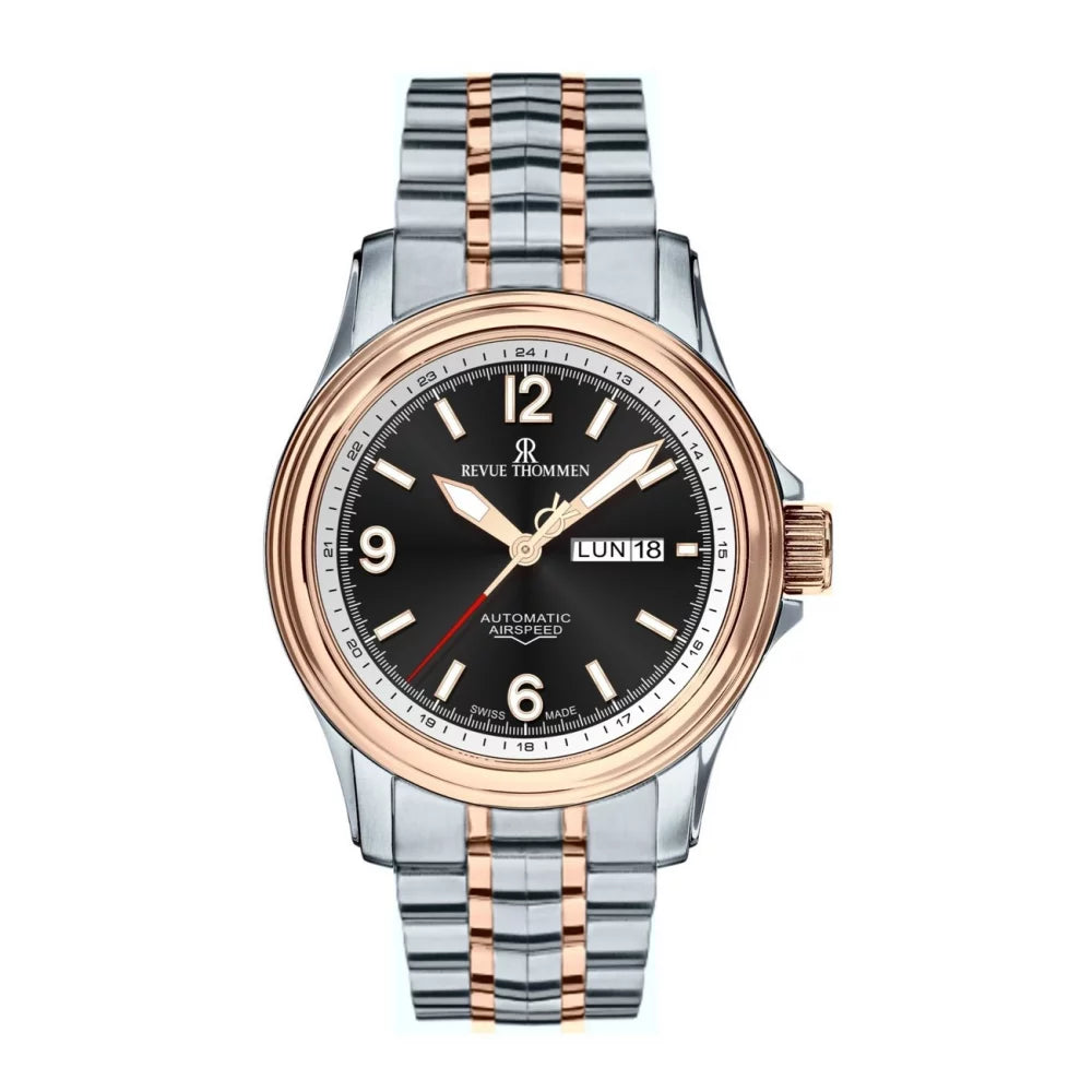 Revue Thommen Men's Airspeed XL 44mm Automatic Two-Tone Black Watch 16040.2457