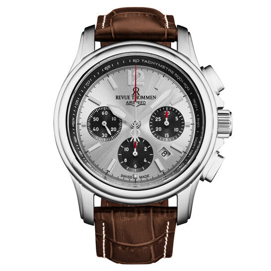 Revue Thommen Men's Airspeed XL 44mm Chronograph Silver Brown Automatic Watch 16041.6332