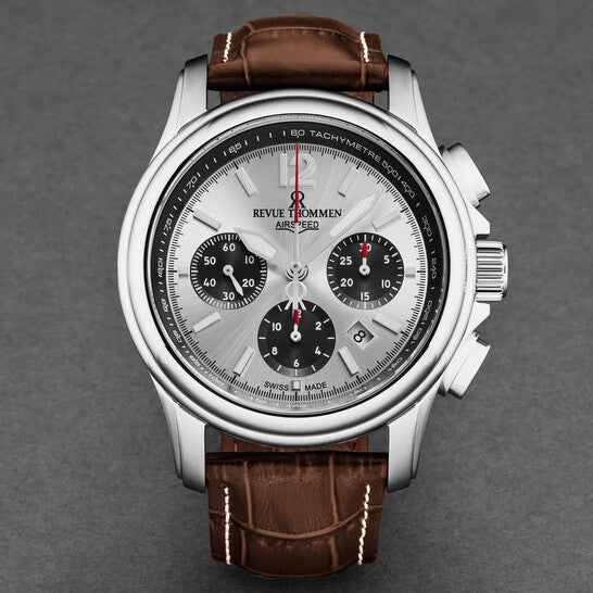 Revue Thommen Men's Airspeed XL 44mm Chronograph Silver Brown Automatic Watch 16041.6332