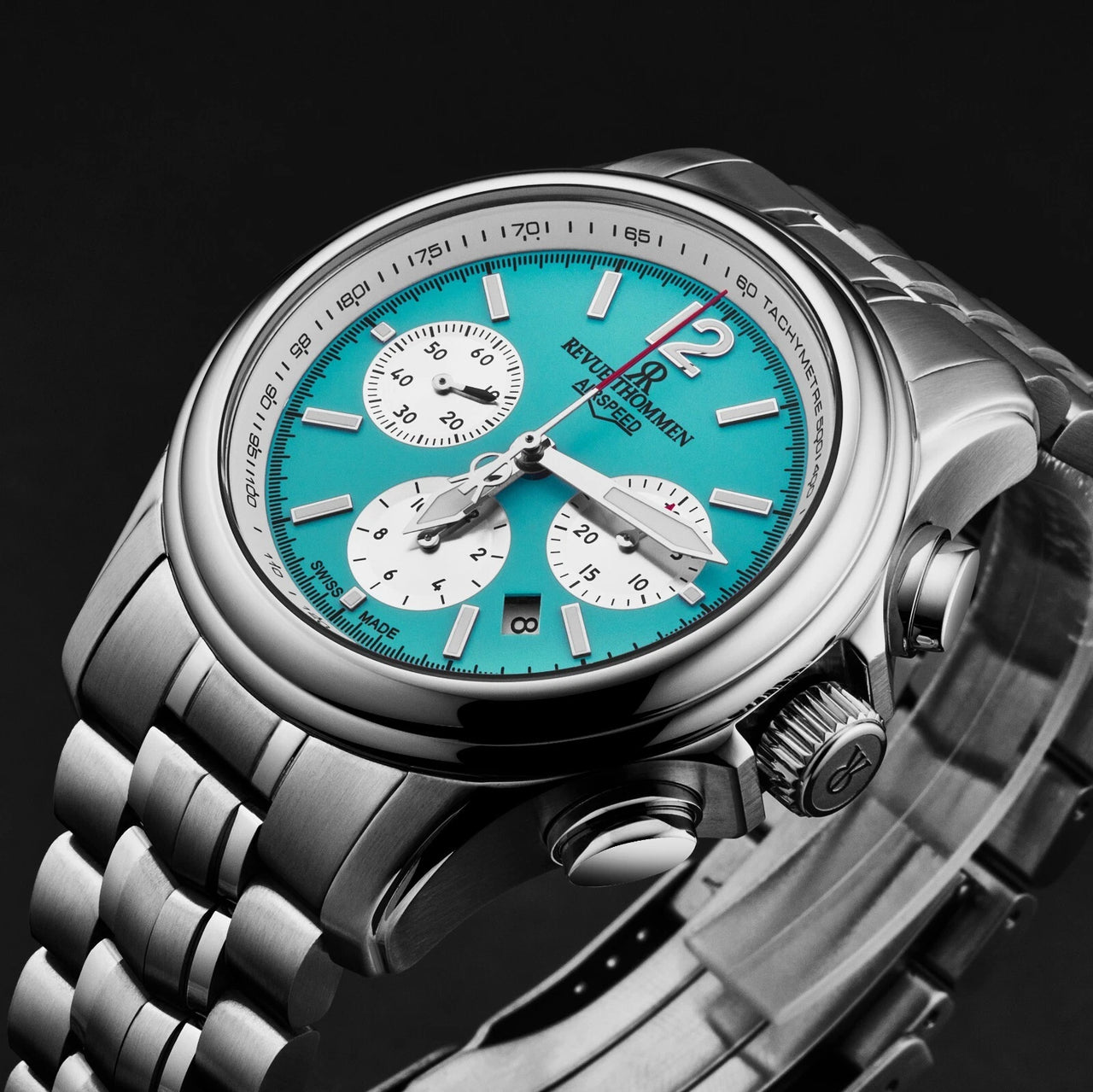 Revue Thommen Men's Airspeed XL 44mm Chronograph Automatic Glacier Blue Watch 16041.6431
