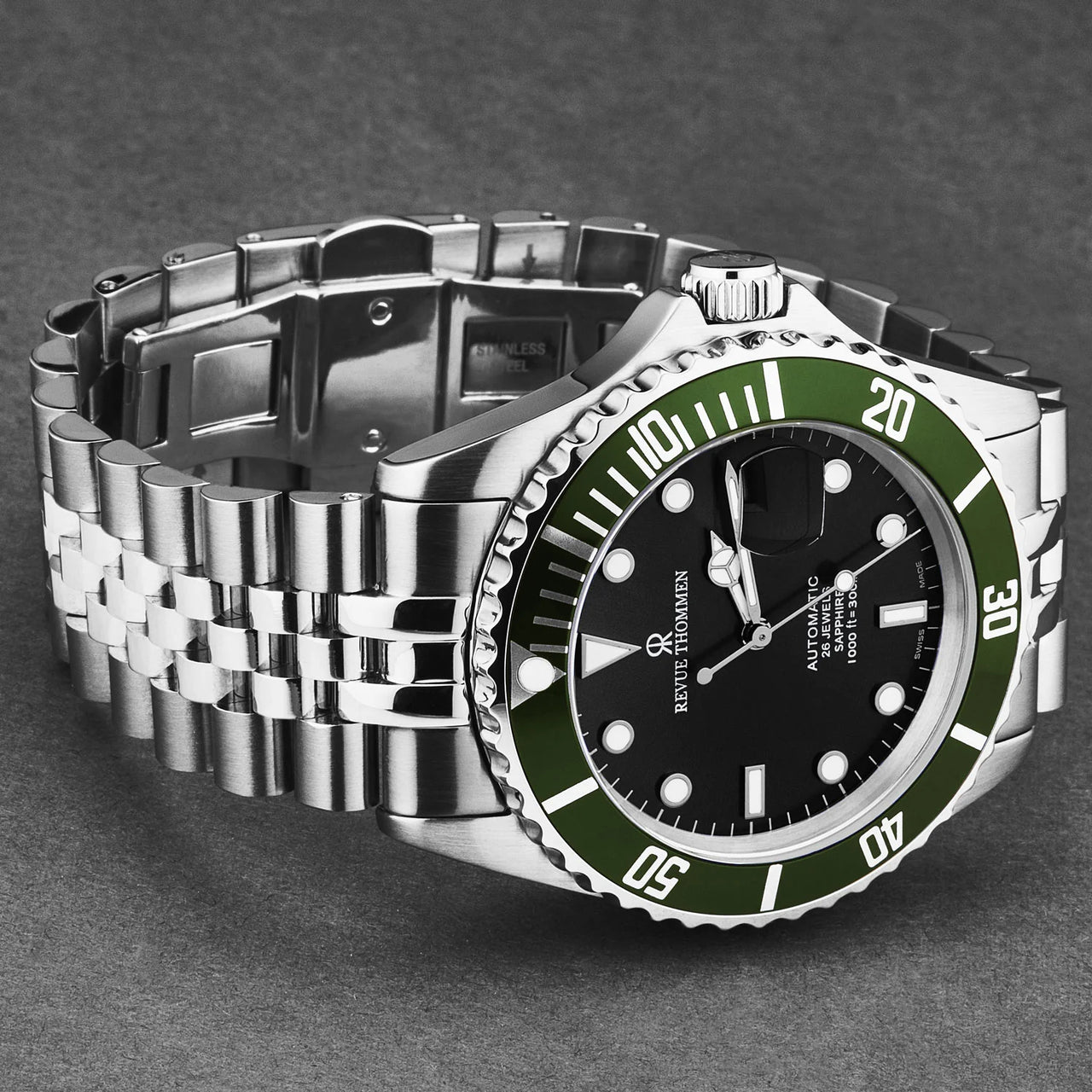 Revue Thommen Diver Men’s 42mm Black Green Automatic Watch 17571.2234