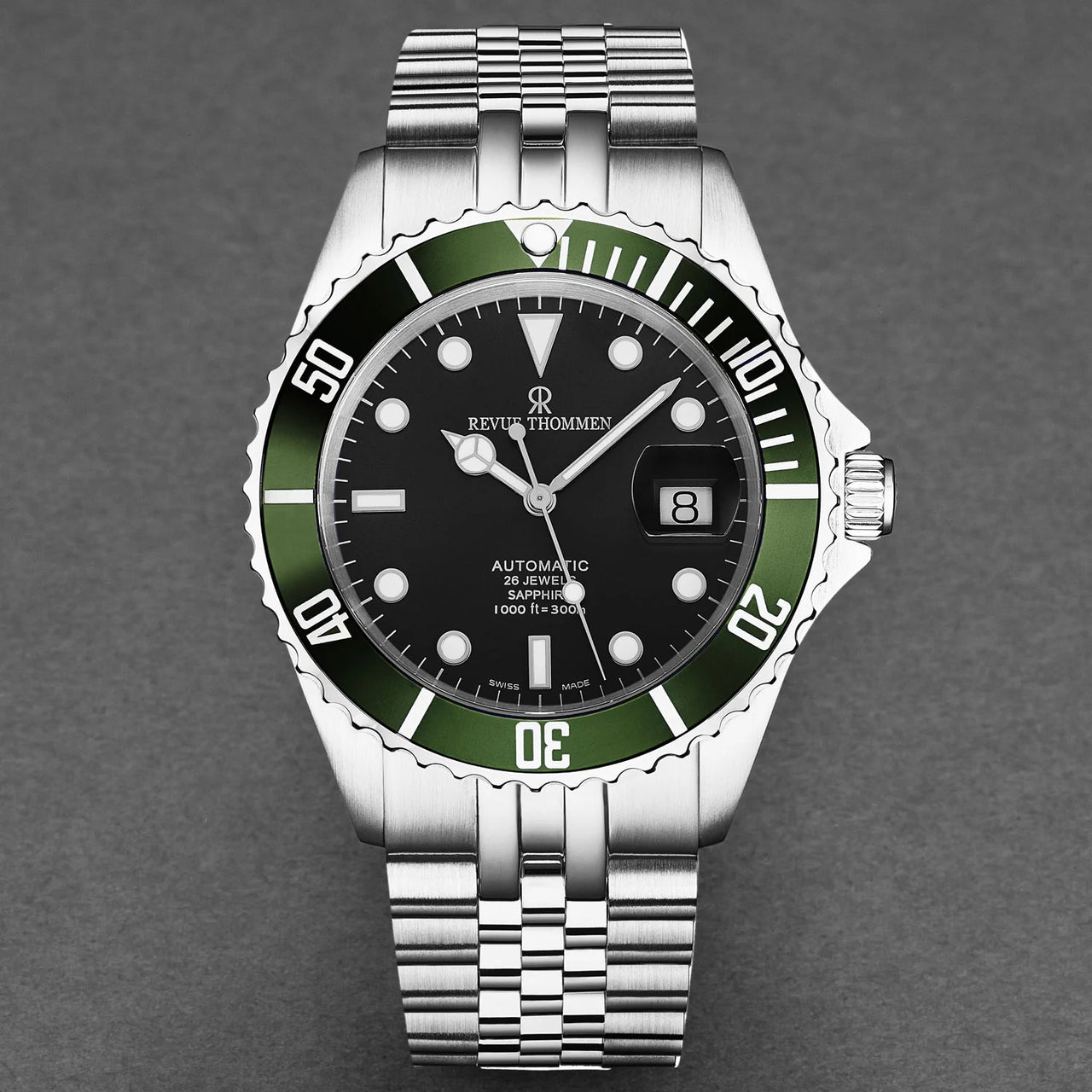 Revue Thommen Diver Men’s 42mm Black Green Automatic Watch 17571.2234