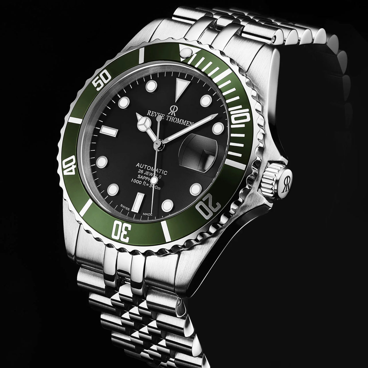 Revue Thommen Diver Men’s 42mm Black Green Automatic Watch 17571.2234