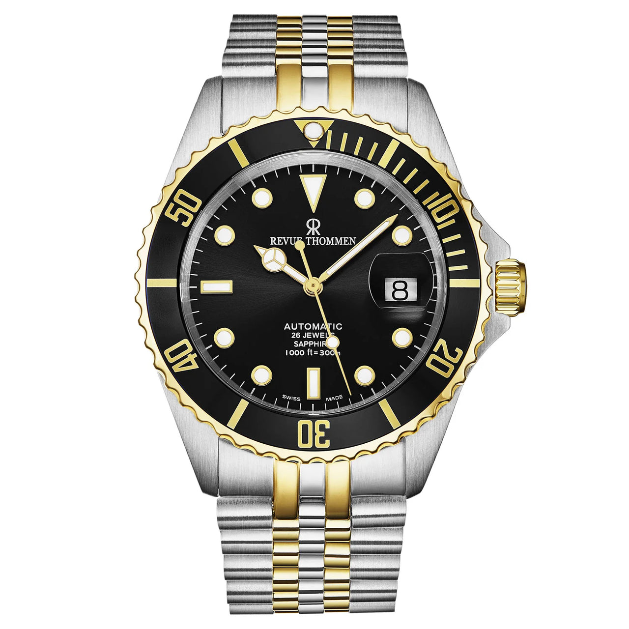 Revue Thommen Men's Diver 42mm Black Two-Tone Gold Automatic Watch 17571.2247
